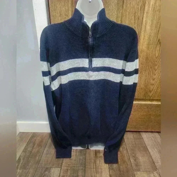 Tommy Hilfiger Quarter Zip Pullover Sweater Men Large Blue 100% Cotton Soft - Picture 1 of 6